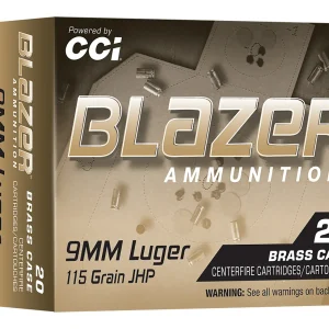CCI 9MM LUGER 115GR BLAZER BRASS JHP 20RD 20RD/BX 25BX/CS