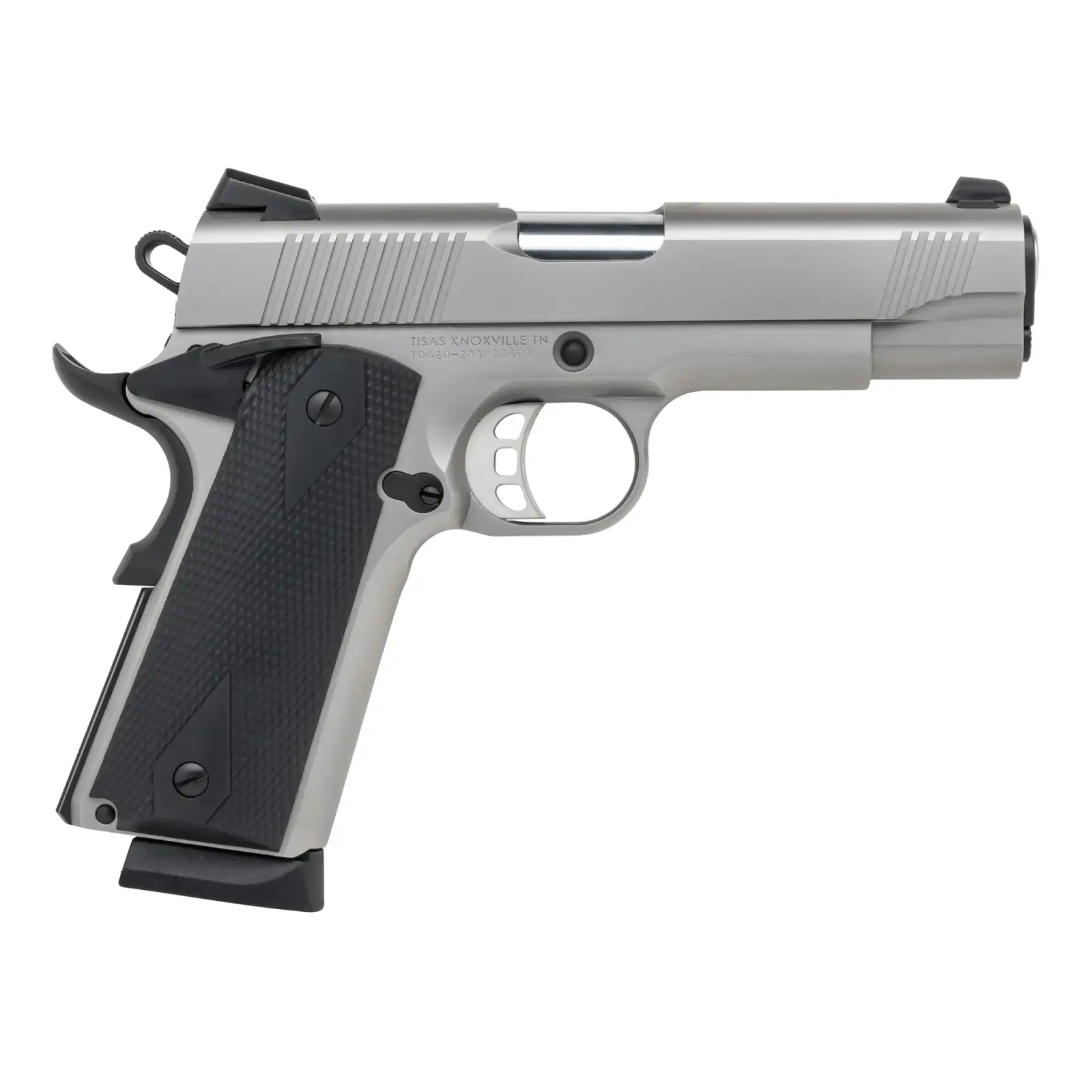 TISAS 1911 45ACP 4.25" SS, RUBBER, ENH, 2-8RD