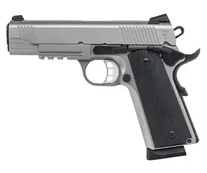 TISAS 1911 45ACP 4.25" SS, RAIL, RUBBER, ENH, 2-8RD