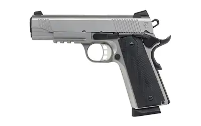 TISAS 1911 45ACP 4.25" SS, RAIL, RUBBER, ENH, 2-8RD