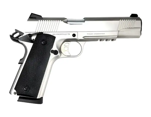 TISAS 1911 45ACP 5" SS, RAIL, RUBBER, ENH, 2-8RD