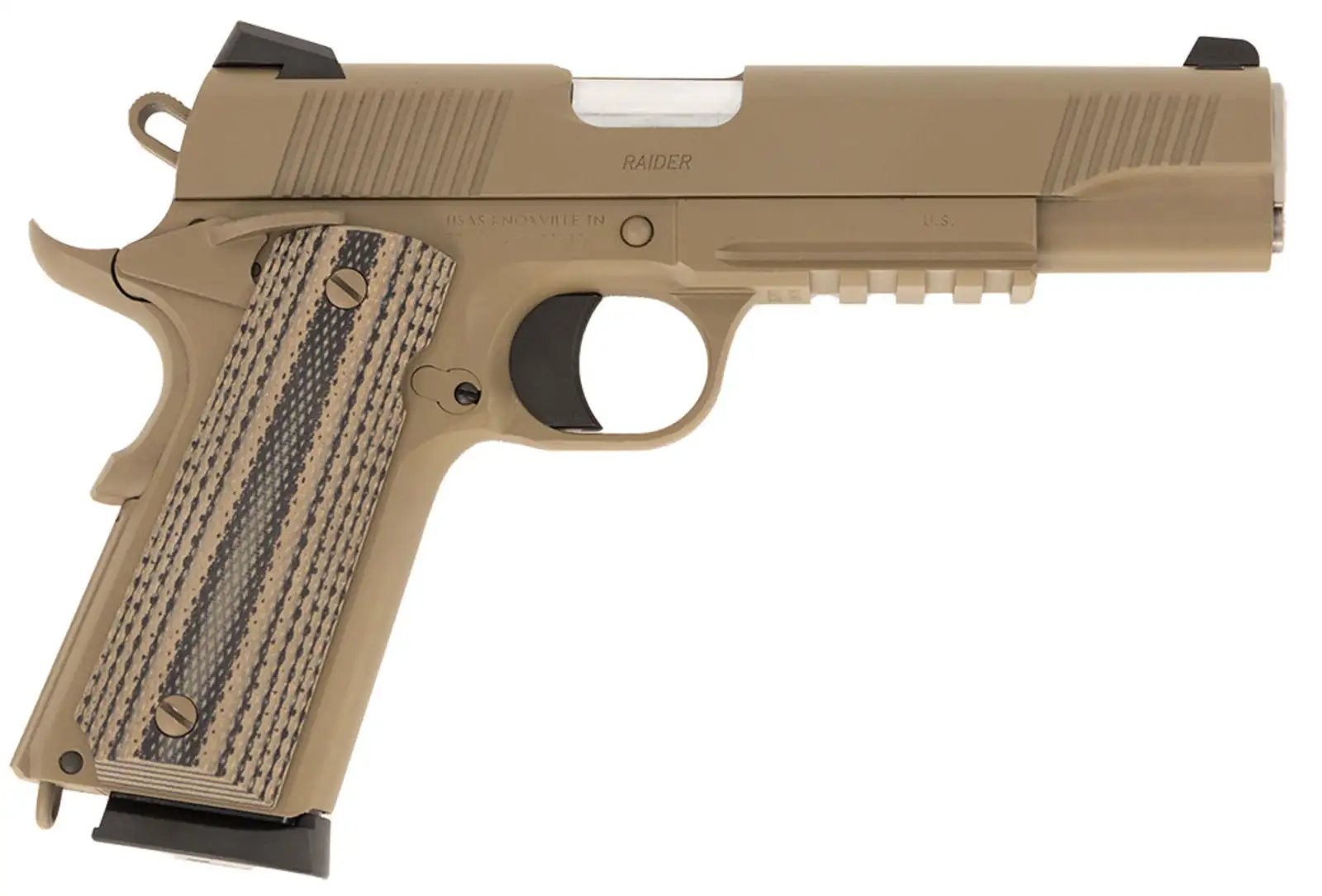 TISAS 1911 45ACP 5" RAIDER, FDE, RAIL, G10, 2-8RD