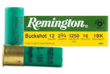 Remington 12 Gauge Ammunition 12B1 2-3/4" 1 Buck 16 Pellet 5 rounds