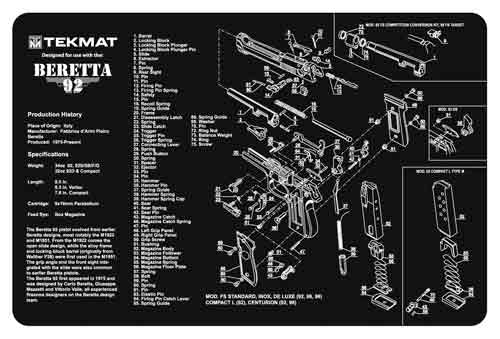 TEKMAT ARMORERS BENCH MAT - 11"x17" BERETTA 92 PISTOL
