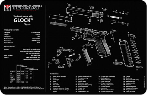 TEKMAT ARMORERS BENCH MAT - 11"x17" FOR GLOCK G4 BLACK