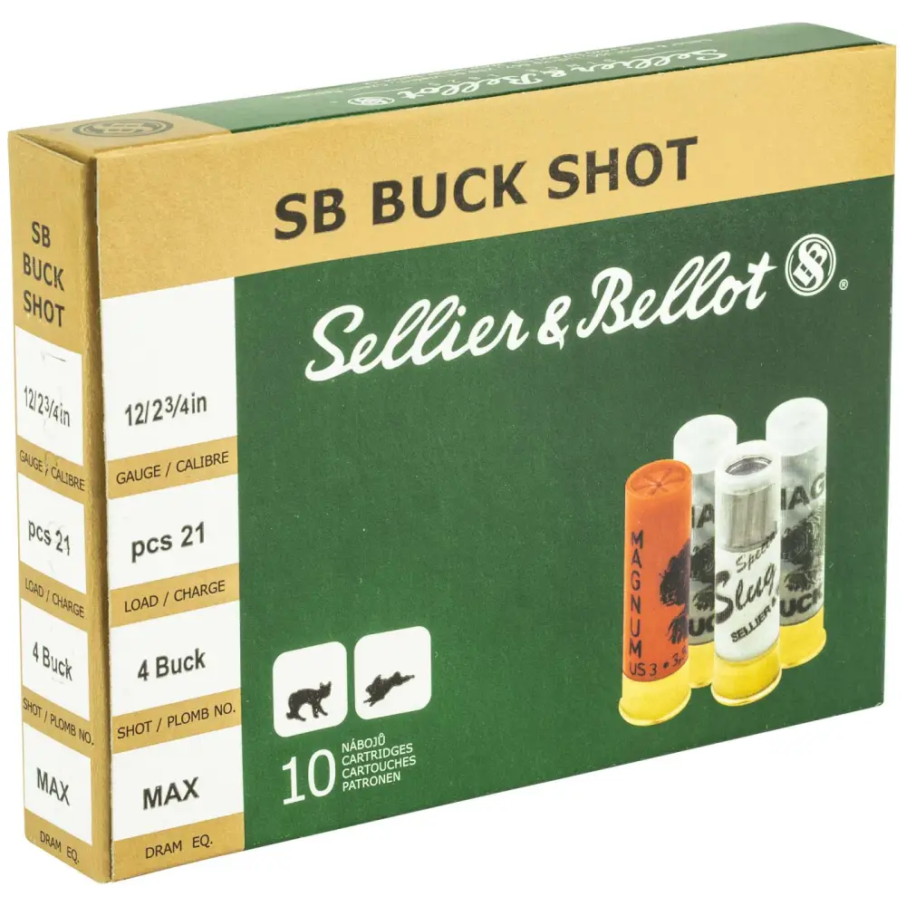 SELLIER&BELLOT 12G 2.75 #4 BK 1 1/8 10RD BOX 25 BOXES PER CASE
