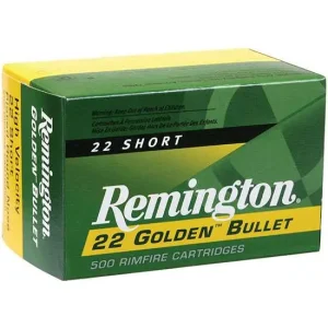 REMINGTON 22 GOLDEN BULLET, 22 SHORT, HV 29GR RN 50 RD/BX 100 BX/CS