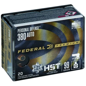 FEDERAL 380 AUTO 99GR HST JHP 20 RD/BX 10 BX/CS