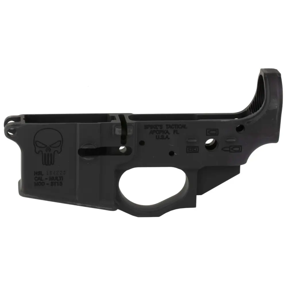 SPIKES TACTICAL STRIPPED LOWER RECEIVER, MULTI CAL, PUNISHER LOGO