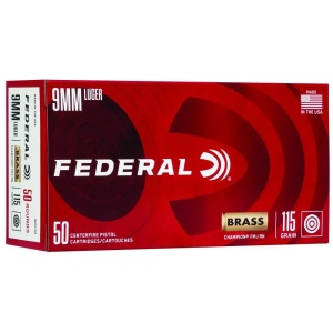FEDERAL 9MM LUGER 115GR FMJ CHAMPION  50 RD/BX 20 BX/CS