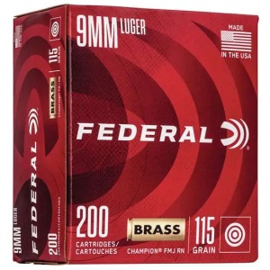 FEDERAL 9MM LUGER 115GR FMJ CHAMPION 200CT 200 RD/BX 5 BX/CS