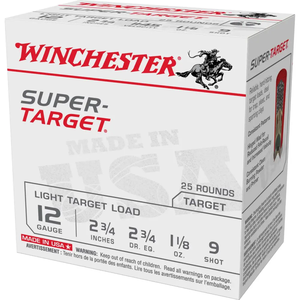 WINCHESTER 12 GA 2-3/4" #9 SUPER-TARGET LIGHT TARGET 1-1/8 OZ 25 RD/BX 10 BX/CS