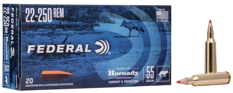 FEDERAL 22250 REM 55GR HORNADY V-MAX 20 RD/BX 10 BX/CS