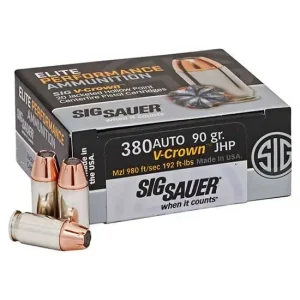 SIG SAUER V-CROWN 380ACP 90GR JHP 50RD BX