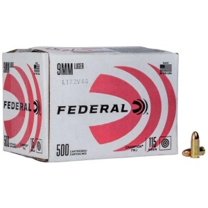 FEDERAL 9MM LUGER 115GR FMJ CHAMPION 500RD BULKPACK 500 RD/BX 1 BX/CS