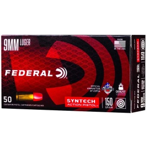 FEDERAL 9MM LUGER 150GR SYNTECH ACTION PISTOL TSJ FLAT NOSE 50 RD/BX 10 BX/CS