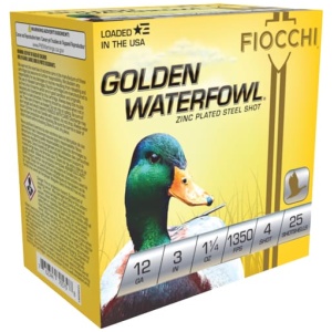 FIOCCHI GOLDEN WATERFOWL 12GA - 3" 1-1/4OZ #4 25RD 10BX/CS
