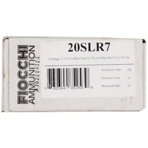 FIOCCHI STEEL 20GA 2.75" 7/8OZ - #7 1225FPS 250RD CASE LOT