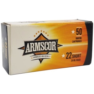 ARMSCOR 22 SHORT 29GR PLATED - LEAD-RN 1095FPS 50RD 100BX/CS