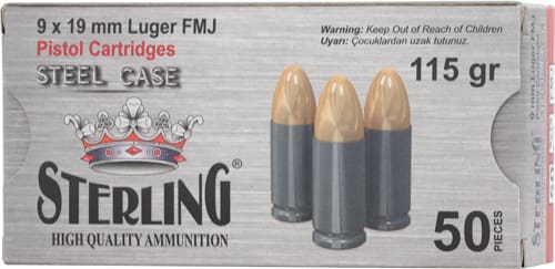 STERLING STEEL CASE 9MM 115 GR - FMJ 50 RD BOX  30 BOXES/CASE
