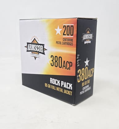 Armscor 380 Auto Ammunition ARM50346 95 Grain Full Metal Jacket Rock Pack 200 Rounds
