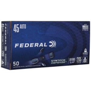 FEDERAL SYNTHETIC DEFENSE 45 - ACP 205GR SJHP 50RD 10BX/CS