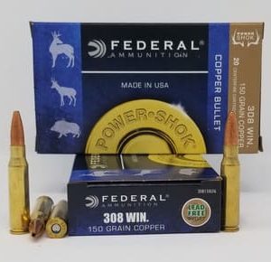 Federal 308 Win Ammunition Power-Shok 308150LFA 150 Grain Copper Hollow Point 20 Rounds