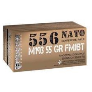 Fiocchi 5.56 NATO Ammunition Shooting Dynamics 556M193L 55 Grain Full Metal Jacket 50 Rounds