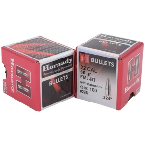HORNADY BULLETS 22 CAL .224 - 55GR FMJ-BT 100CT 40BX/CS