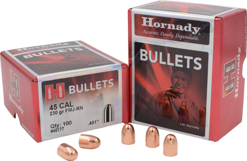 HORNADY BULLETS 45 CAL .451 - 230GR FMJ-RN 100CT 15BX/CS - Image 2