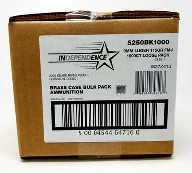 CCI 9mm Ammunition Independence IND 5250BK1000 115 Grain Full Metal Jacket Loose 1000 Rounds