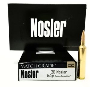 Nosler 26 Nosler Ammunition Match Grade 51288 140 Grain Custom Competition 20 Rounds