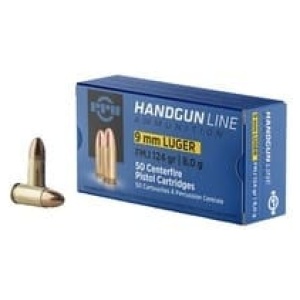 Prvi PPU 9mm Luger Ammunition PPH9F2 124 Grain Full Metal Jacket 50 Rounds