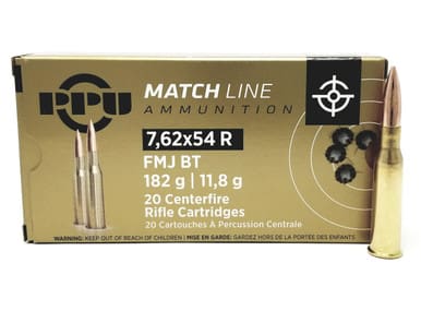 Prvi PPU 7.62x54mm Rimmed Russian Ammunition Match Line PPM7 182 Grain Full Metal Jacket 20 Rounds