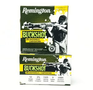 Remington 12 Gauge Ammunition 12B00A 2-3/4    00 Buck 9 Pellets 1325fps 25 Rounds