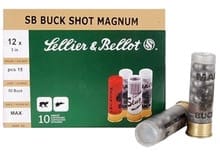 Sellier & Bellot 12 Gauge Ammunition SB12BSA 3" 00 Buck 15 Pellets 1207fps 10 Rounds