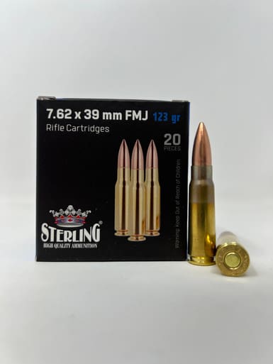 Sterling 7.62x39mm Ammunition Brass Case STRLG76239BRASS 123 Grain Full Metal Jacket 20 Rounds