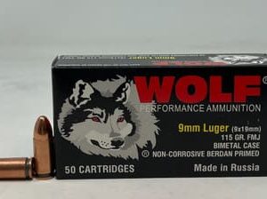 Wolf Performance 9mm Luger Bi-Metal Steel Ammunition WPA9MMBM 115 Grain Full Metal Jacket 50 Rounds
