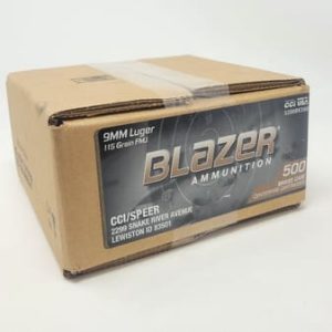 CCI 9mm Ammunition Blazer Brass CCI5200BK500 115 Grain Full Metal Jacket Bulk Pack 500 Rounds