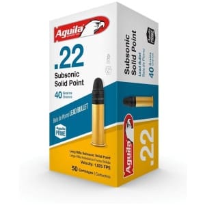 Aguila Ammunition .22 LR Subsonic Rifle Ammo - 40 Grain | Solid Point | 50rd Box