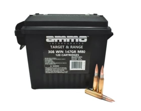 Ammo Inc Target and Range .308 Winchester Rifle Ammo - 147 Grain | FMJ | 120rd Can