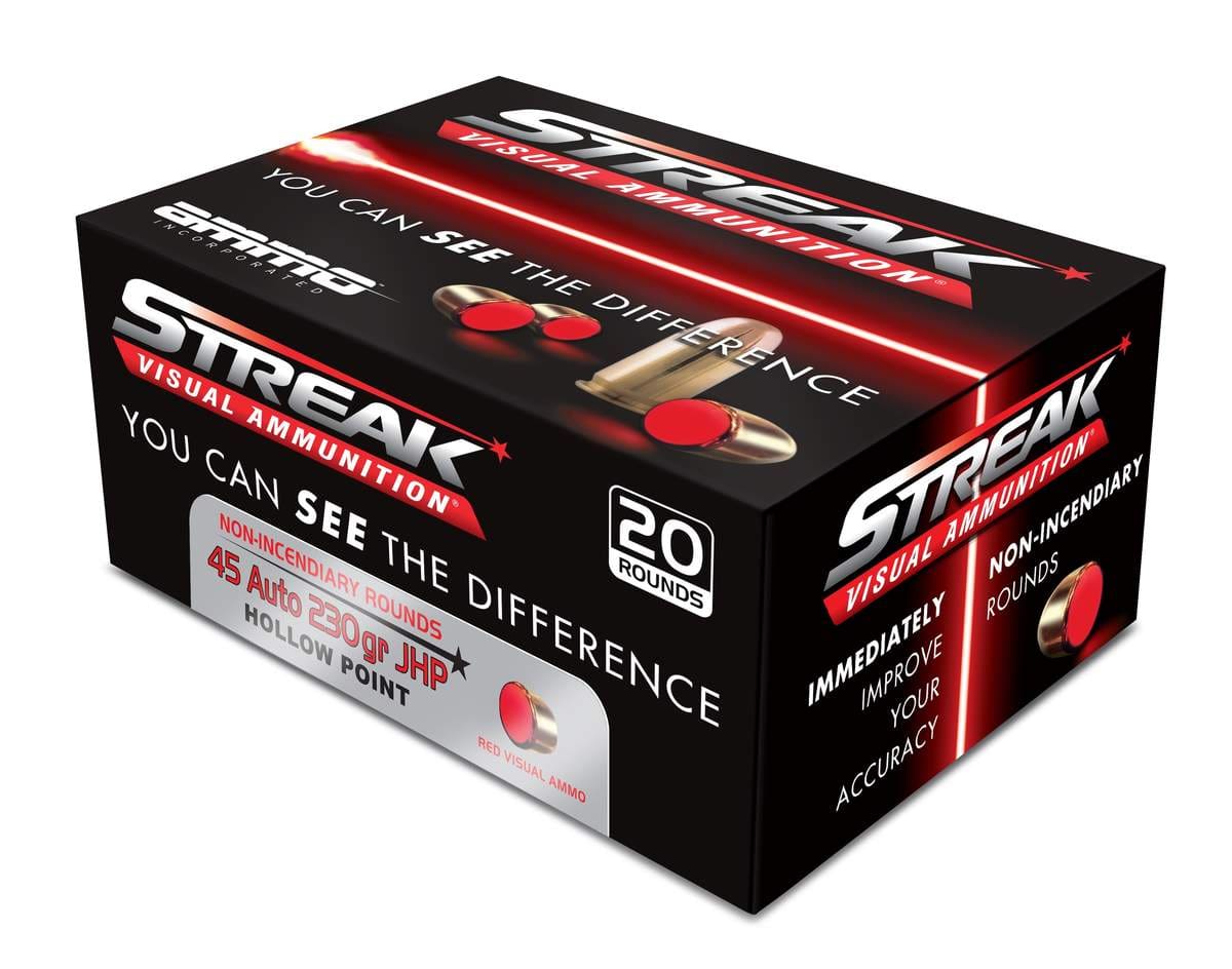 Ammo Inc STREAK Defense .45 ACP Handgun Ammo - 230 Grain | FMJ | Red | 20rd Box