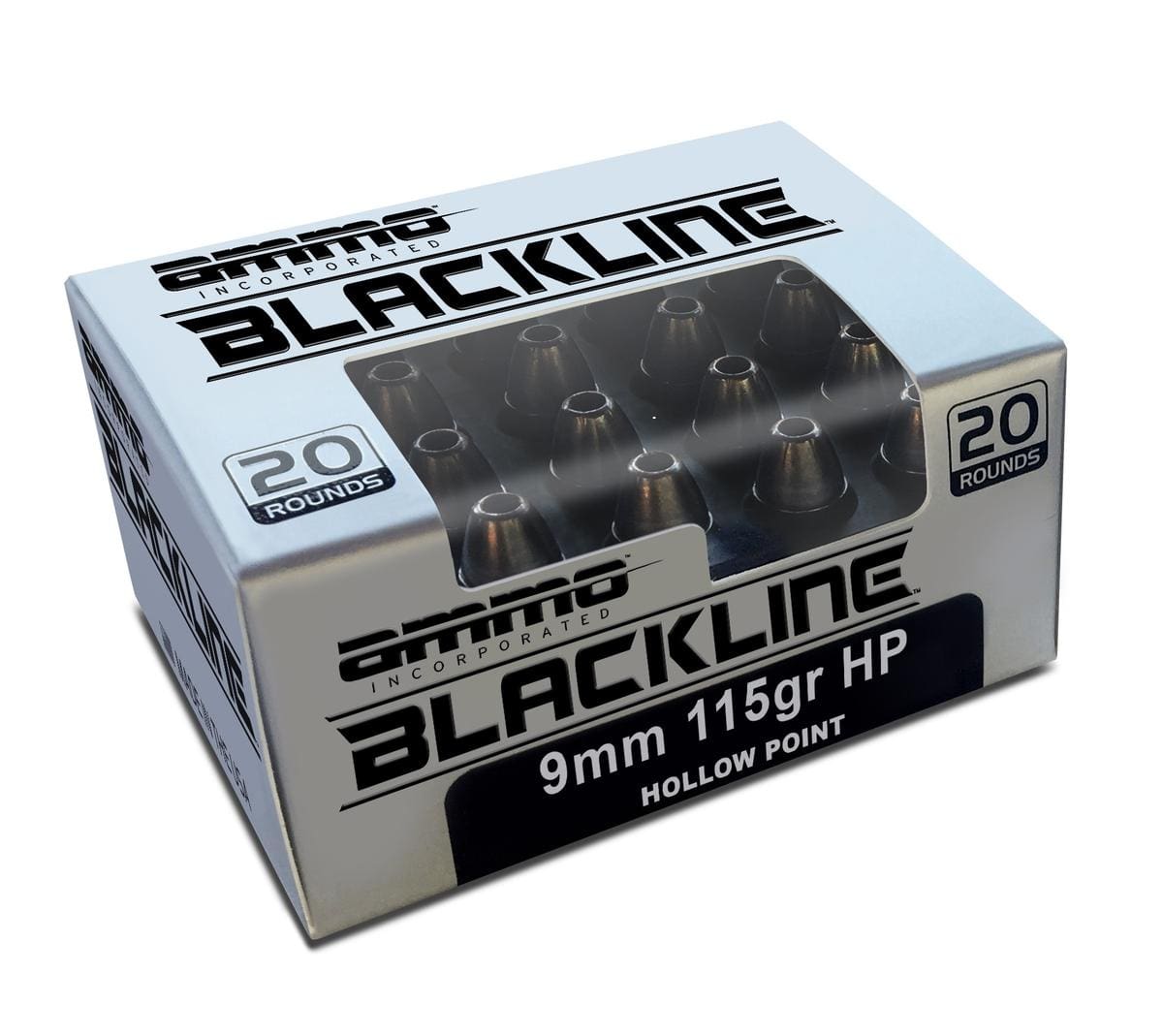 Ammo Inc BlackLine 9mm Luger Handgun Ammo - 115 Grain | JHP | 20rd Box