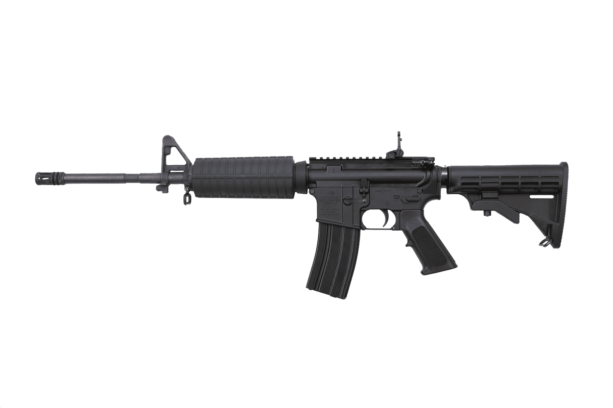Bushmaster M4 Patrolman's Flat Top AR15 Rifle - Black | 5.56NATO | 16" Barrel | M4 Handguard | A2 Flash Hider | M4 Collapsible Stock | Flip-Up Rear Sight