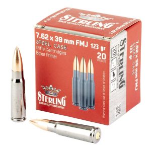 Sterling Exclusive Steel Cased 7.62x39 Rifle Ammo - 123 Grain | FMJ | 1000rd Case