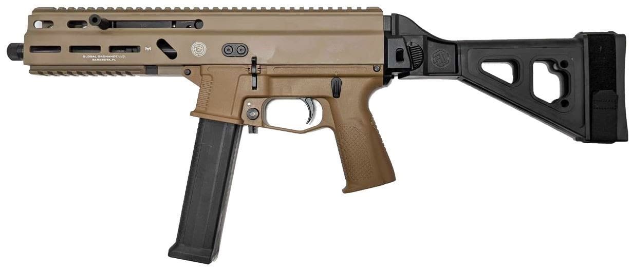 Grand Power Stribog SP45A3 .45 ACP Semi-Auto Pistol - FDE | 8" Threaded Barrel | 3x 20rd Mags | SBT Folding Arm Brace
