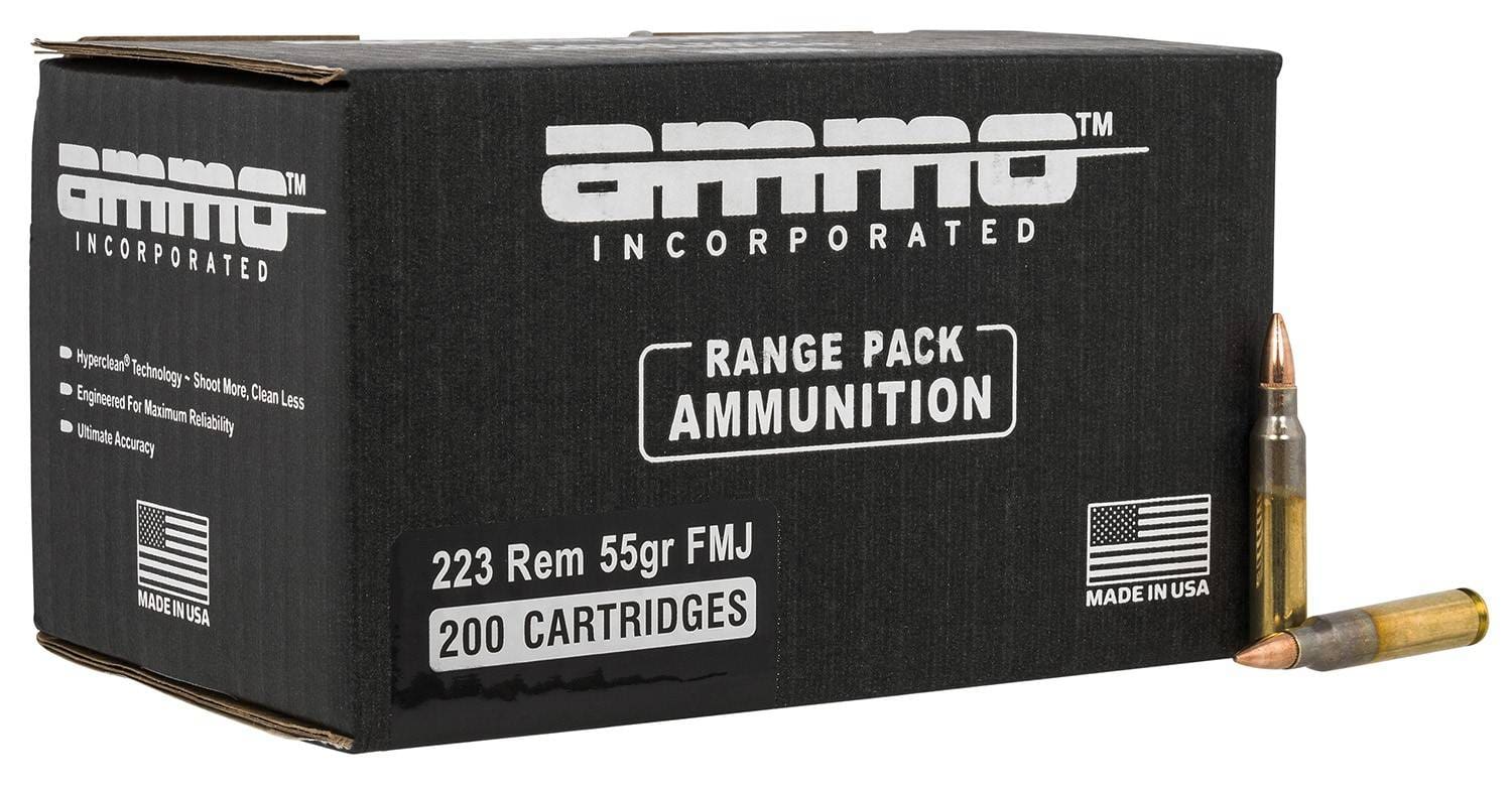 AMMO INC 223REM 55GR FMJ BRASS 200RD RANGE PACK 1200RD CASE