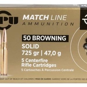 PPU 50BMG MATCH SOLID FMJ 725GR 5RD BOX 20 BOXES PER CASE