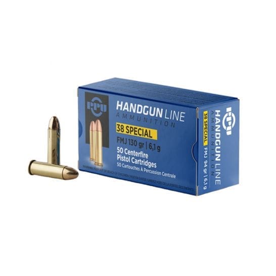 PPU 38SPL 130GR FMJ 50RD BOX 10 BOXES PER CASE