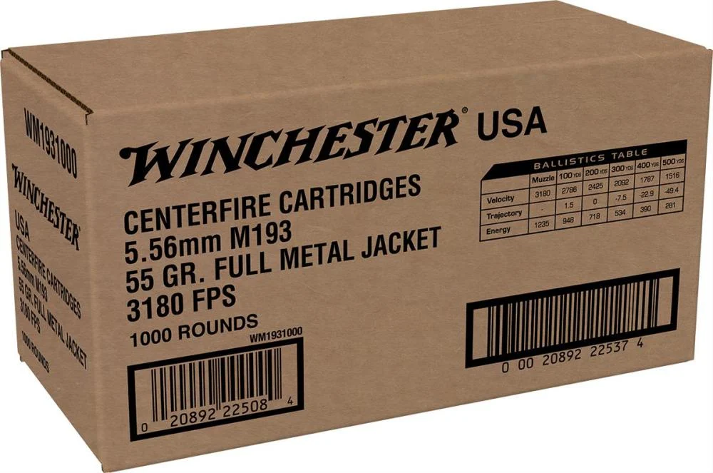 WINCHESTER 5.56 MM M193 55 FMJ WIN LC 1000RD 1000 RD/BX 1 BX/CS